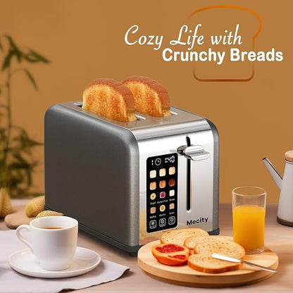 Mecity 2 Slice Touch Screen Toaster, 1.5" Wide Slot, Stainless Steel Smart