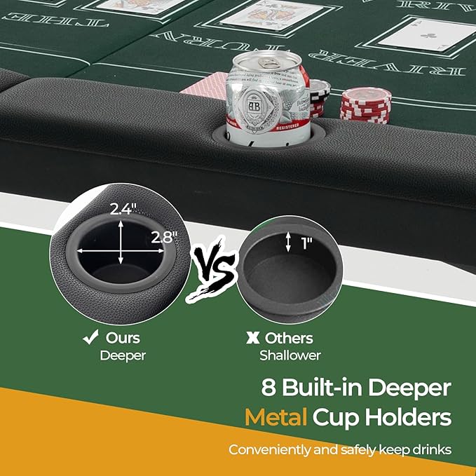Goplus 72” Poker Table Foldable, 8 Players Card Board Game Table w/Deep Metal Cup Holders, Casino Grade Felt, Portable Folding Oval Blackjack Table for Texas Holdem, No Assembly Required (Green)