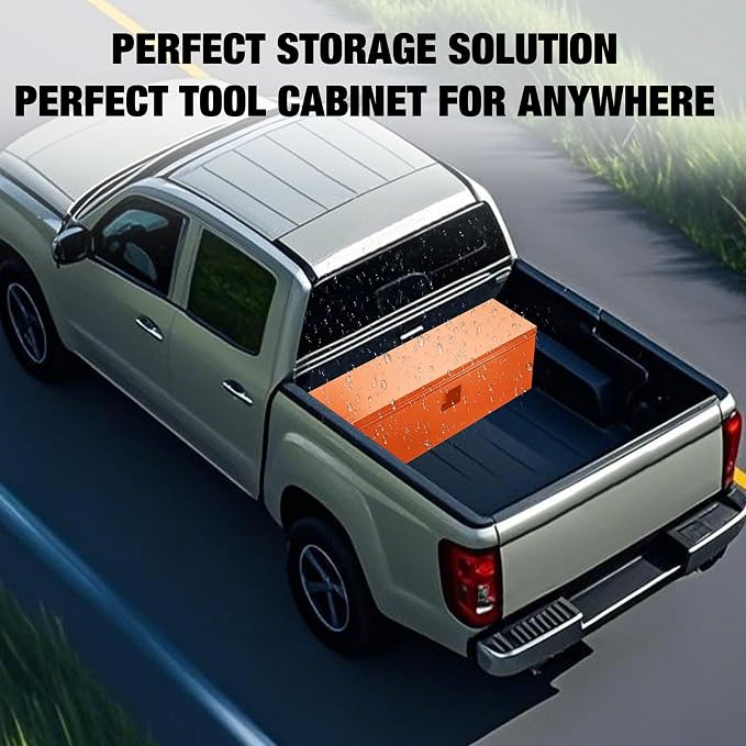 Black Steel Underbody Truck Box, Pickup Storage Box, Heavy Duty Diamond Plate Tool Box with Lock and Keys, Waterproof Trailer Storage Box (24"x 15"x 15"- Orange)