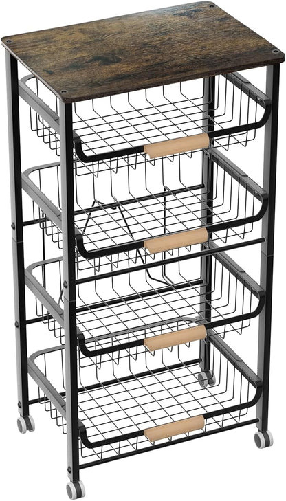 5-Layer Fruit Basket Kitchen Food Organizer and Rack, Stackable Storage Cart