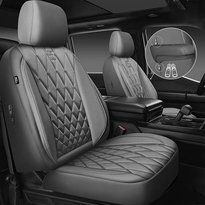 CAR PASS Piping Luxury Leather Seat Covers Full Set,5 Seats Anti-Slip Waterproof Seat Covers Compatible with Front Armrests,Universal Fit for Sendans, Suvs,Vans,Trucks,Airbag Compatible,Pure Gray