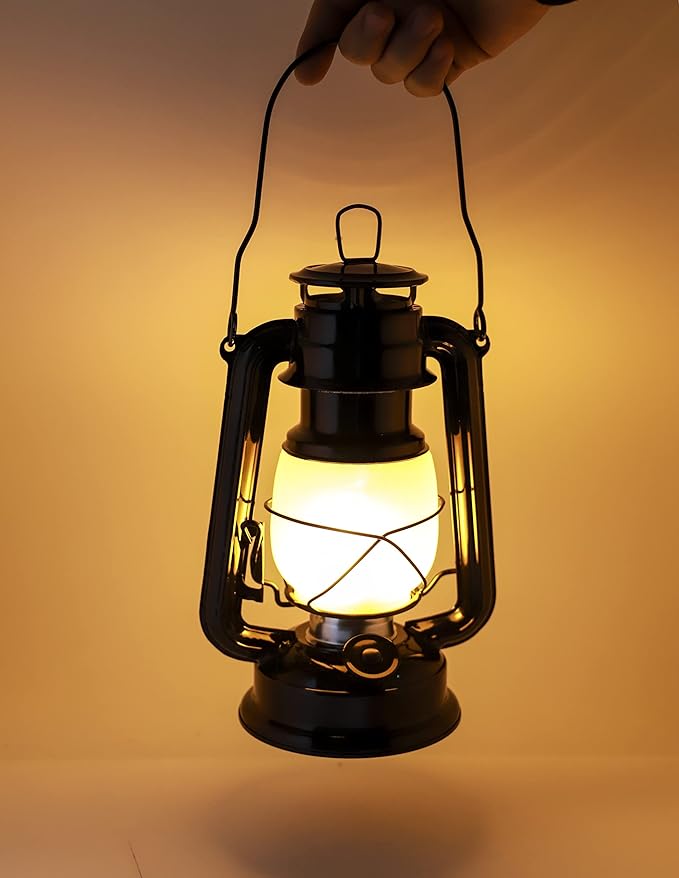 YAKii LED Vintage Flame Lantern Metal Outdoor Hanging Lantern with Dancing Flame Battery Operated Halloween Outdoor Indoor Decoration(Black Pack of 2)
