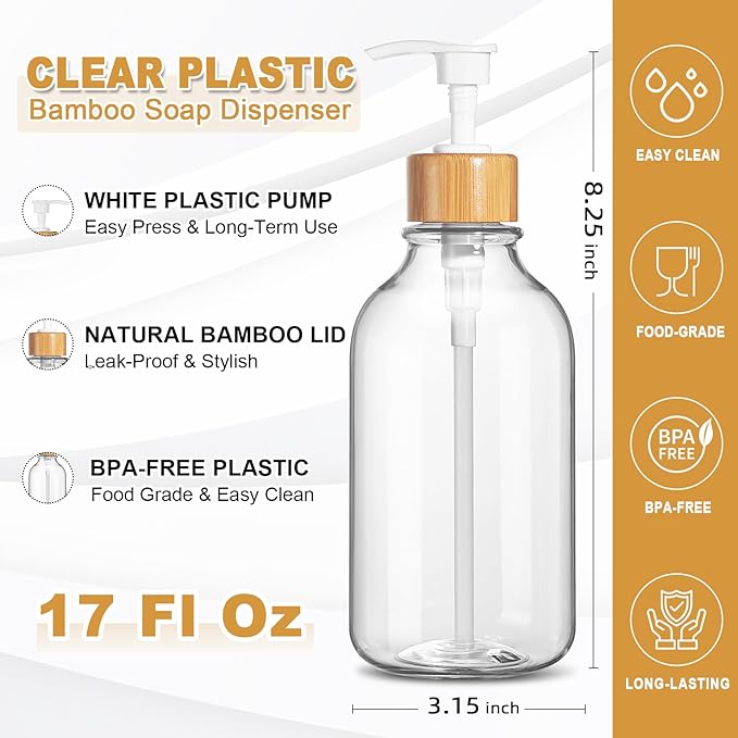 KASUNTING Clear Soap Dispenser, 2 Pack Plastic Dish Soap Dispenser