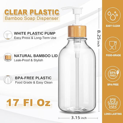 KASUNTING Clear Soap Dispenser, 2 Pack Plastic Dish Soap Dispenser