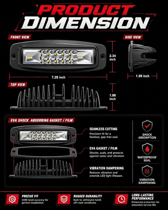 Flush Mount LED Pods Off Road Lights Work Light for 4x4 Offroad Truck SUV | 2pcs 120w Spot Beam LED Light Pods, High Intensity Visibility Ip68 Waterproof, with Wiring Harness Kit, Easy Installation