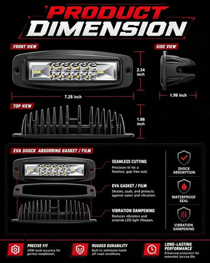 Flush Mount LED Pods Off Road Lights Work Light for 4x4 Offroad Truck SUV | 2pcs 120w Spot Beam LED Light Pods, High Intensity Visibility Ip68 Waterproof, with Wiring Harness Kit, Easy Installation