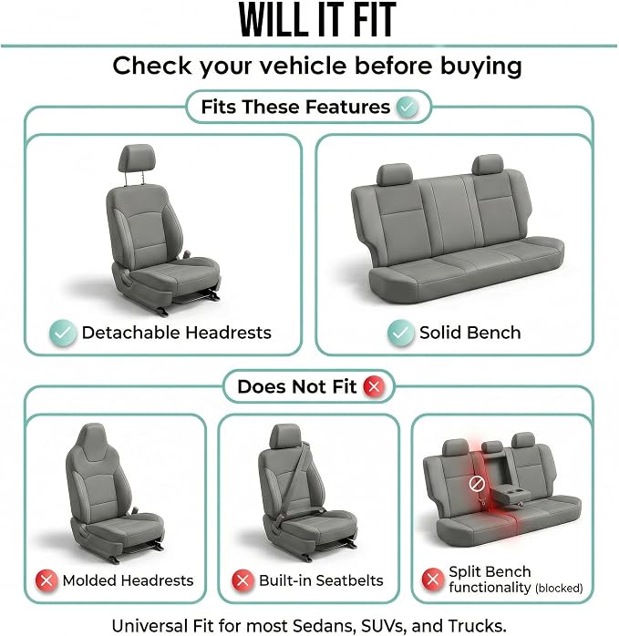 FH Group Bright Flat Cloth Full Set Car Seat Covers, Burgundy/Black- Fit Most Car, Truck, SUV, or Van