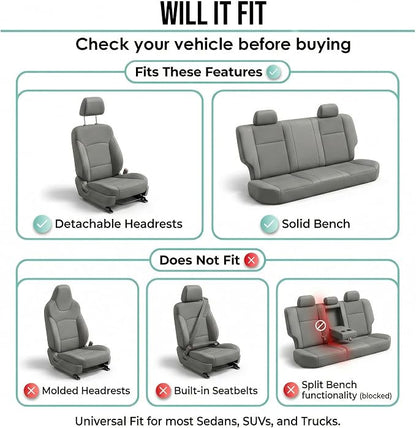 FH Group Bright Flat Cloth Full Set Automotive Seat Covers Front Set and Rear Solid Bench Gray Black Seat Covers w. Gift Universal Fit Interior Accessories for Cars Trucks and SUVs