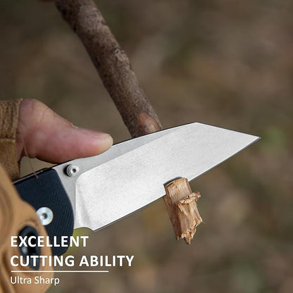 Pocket Folding Knife - 3.39" D2 Sheepsfoot Blade Stonewashed Finish - G10 Handle with Thumb Stud - EDC Knife for Men Women - Camping Hiking Survival Prepper