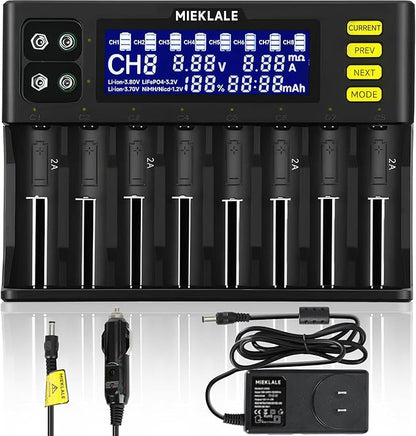 18650 Battery Charger, MIEKLALE 8+2 Bays Smart Universal Battery Charger