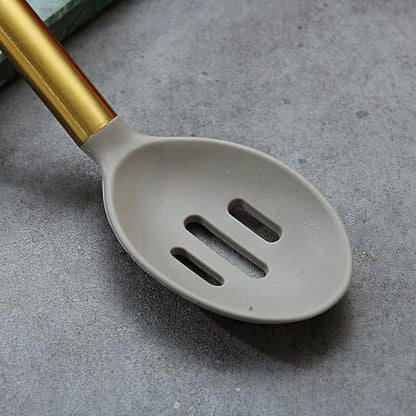 Berglander Non-stick Silicone Slotted Spoon, Titanium Gold Plated Handle