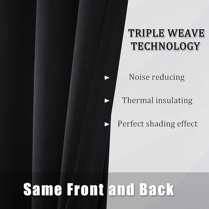 DUALIFE Black Curtains 54 Inch Length, Solid Energy Efficient Thermal Insulated