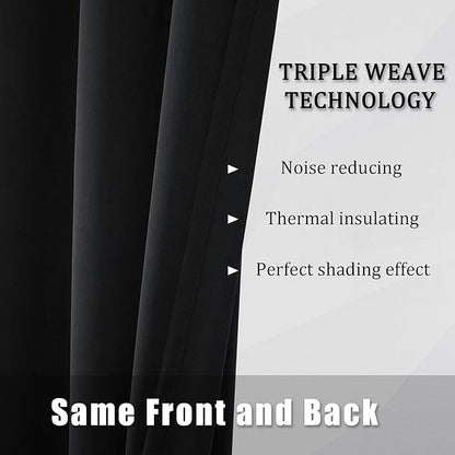 DUALIFE Black Curtains 54 Inch Length, Solid Energy Efficient Thermal Insulated