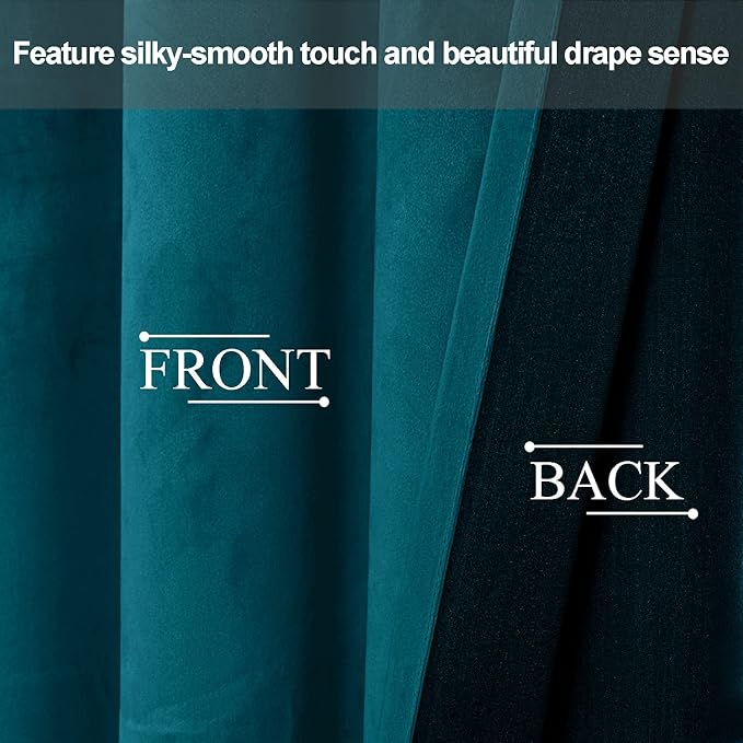 JIUZHEN Teal Velvet Curtains 72 inches Blackout Curtains