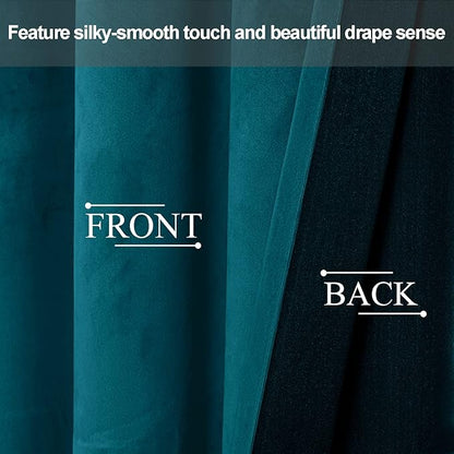 JIUZHEN Teal Velvet Curtains 72 inches Blackout Curtains