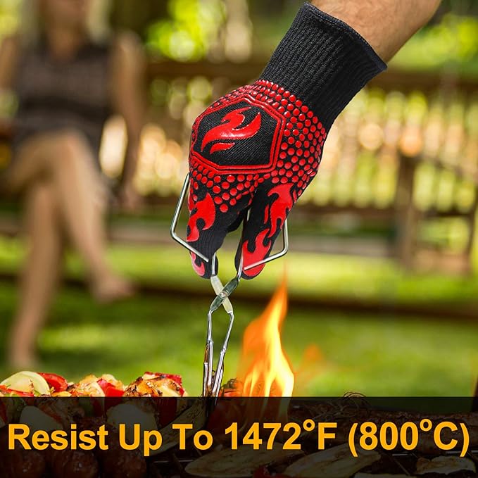 QUWIN BBQ Gloves, BBQ Accessories 1472℉ Extreme Heat Resistant, Grilling Gloves
