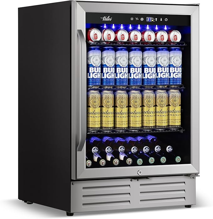 24 Inch Beverage Refrigerator, 210 Cans Under Counter Beverage Cooler, and Milk