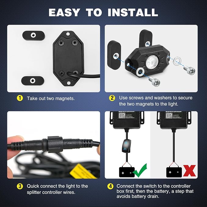 Nilight RGB LED Rock Lights Kit 8 PCS Underglow Multicolor Neon Light Pod with Magnetic Base Bluetooth App Control Flashing Music Mode IP68 Wheel Well Light for Truck ATV UTV RZR SUV