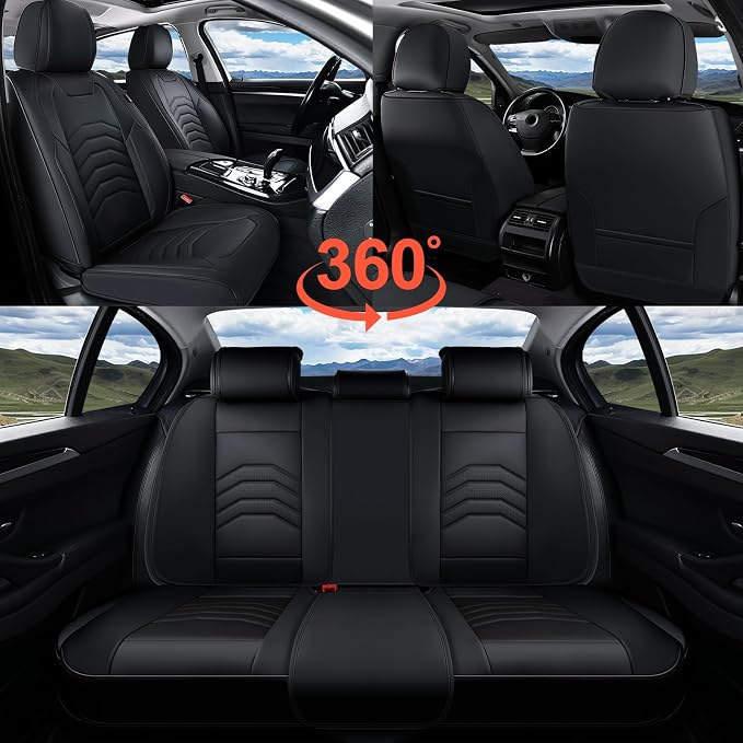 Coverado Car Seat Covers Front Seats, 2-Pack Black Seat Covers for Cars, Waterproof Leather Car Seat Covers for Cars, Car Seat Protector Car Seat Cushion Universal Fit for Most Cars Trucks SUV