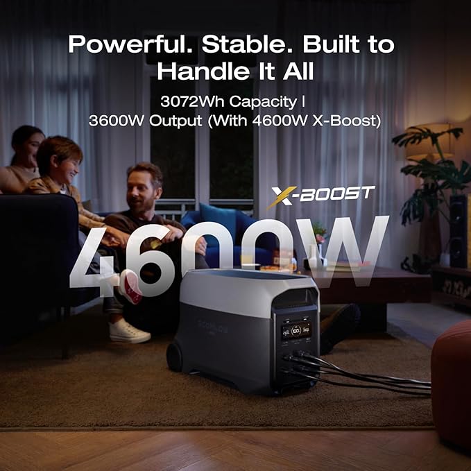 EF EcoFlow DELTA 3 Ultra Portable Power Station with 2X220W Solar Panels, 3072Wh LiFePO4 Battery, 3600W (Surge 7200W) Output, Solar Generator for Home Use, Camping Accessories, Emergencies & RV Backup