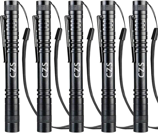 CZS LED Flashlight Penlight 1000 Lumens Battery-Powered Handheld Pen Light Pocket Torch Powered by 2AAA Battery,5 PCS (Battery Not Included)