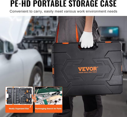 VEVOR Mechanics Tool Set, 1/4" 3/8" 1/2" Drive Deep and Standard Sockets
