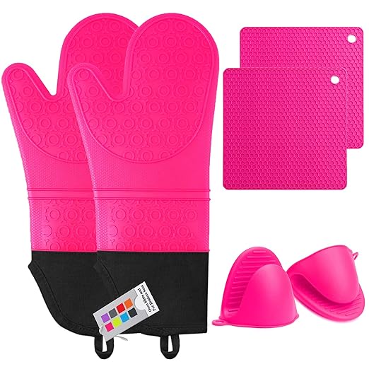 Silicone Oven Mitts and Pot Holders Set, MTZRFLL Extra Long Heat Resistant Oven