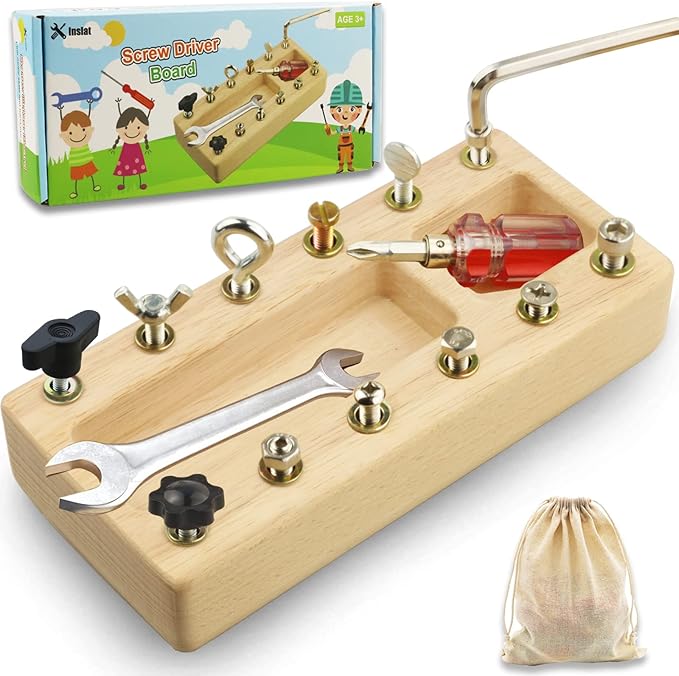 Montessori Screwdriver Board Set, Wooden Montessori Toy Tool for 3 4 5 Year Old Kids, Educational Screw Board Sensory Learning Toys STEM Fine Motor Skills Toys