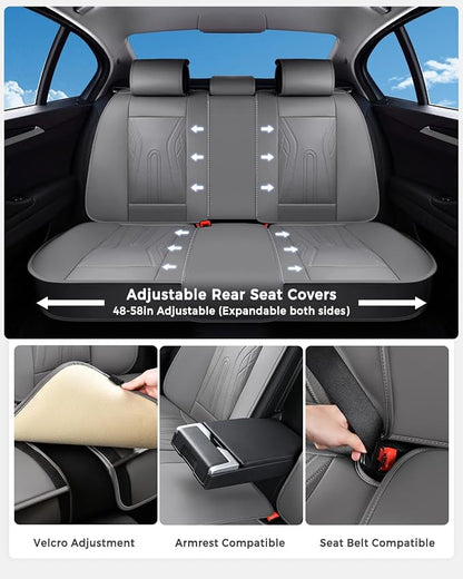 Huidasource Rear Seat Covers, Waterproof Faux Leather Rear Bench Seat Covers, Universal Fit Back Seat Cover for Most Cars Sedans SUVs Pickups Trucks, Gray