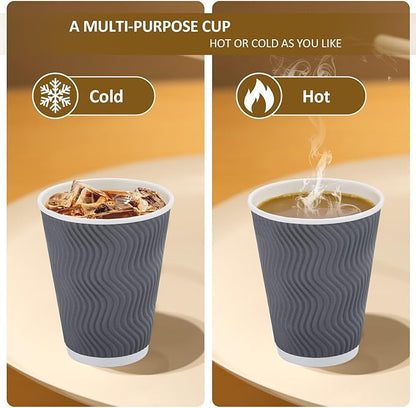 500 Pack Coffee Cups with Lids 12oz, Disposable Insulated Ripple Wall To Go Paper Coffee Cups for Hot/Cold Drinks Office Home Shop Event (Grey)