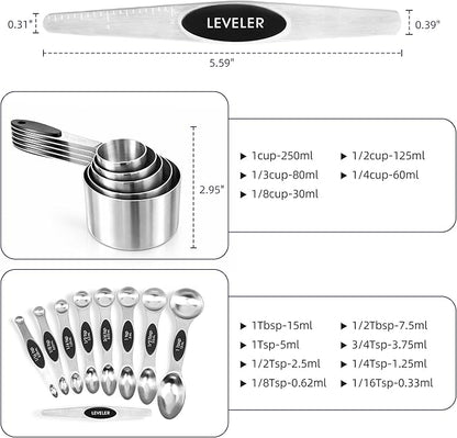 Magnetic Measuring Cups and Spoons Set, Strong N45 Magnets, 304 Stainless Steel