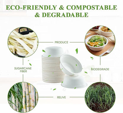 Vplus 180 Pack 16 OZ Paper Bowls, Disposable Compostable Bulk, Eco-friendly Bagasse, Heavy-duty Bowls Perfect for Milk Cereals, Snacks, Salads