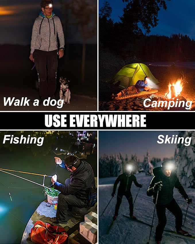 Rechargeable Headlamp, 8 LED Headlamp Flashlight 18000 Lumen 8 Modes with White Red Lights USB Cable, Waterproof Head Lamp for Outdoor Camping Cycling Running Fishing
