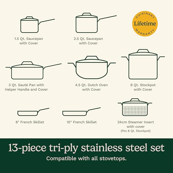 Cuisinart FCT-13 13-Piece Cookware Set French Classic Tri-Ply
