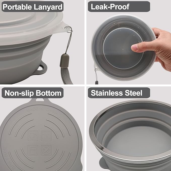Mess Kit for Camping Silicone Collapsible Bowl Collapsible Cup and Stainless Steel Spoon for Backpacking Outdoor Hiking Traveling and Picnic - 2 Pack