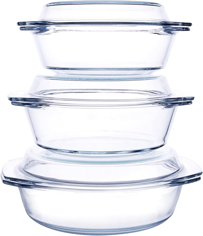 Set of 6 Pieces Round Tempered Glass Casserole Dish