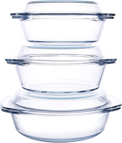 Set of 6 Pieces Round Tempered Glass Casserole Dish