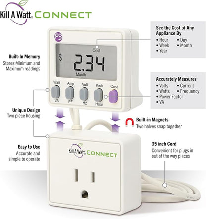 Kill A Watt Connect P4498 Electricity Usage Monitor Power Consumption Meter
