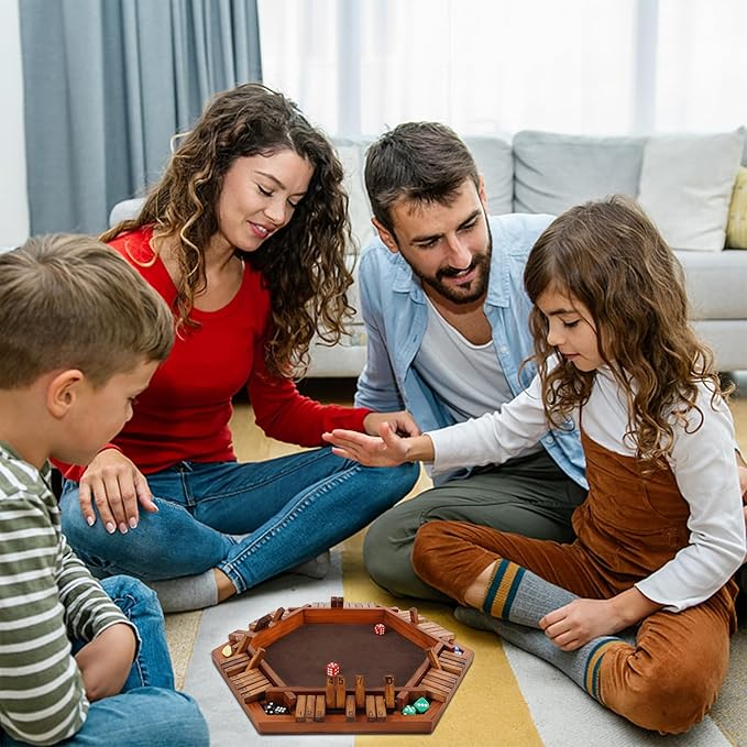 Juegoal Wooden Shut The Box Dice Game for 1-6 Players, Upgrade Tabletop Board Game with 12 Dice for Kids Adults Families, Classics Travel Portable Classroom Home Party Pub Board Game Sets