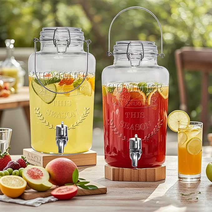 Glass Beverage Dispenser with Airtight Lid and Handle, 0.8 Gallon Drink