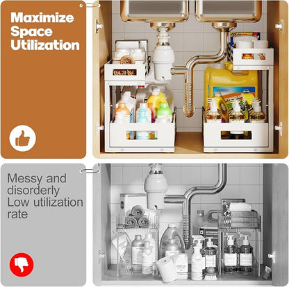 2-Pack 20.47"Deep Under Sink Organizer And Storage, 2-Tier L-Shaped Pull Out