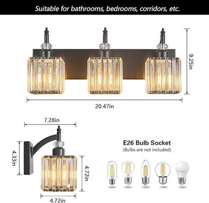 BBLLWJ Modern Bathroom Vanity Light 3-Light Black Crystal Light Fixtures Over