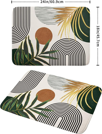 Boho Leaves Dish Drying Mat 18x24 inch Mid Century Absorbent Drainer Rack Mats