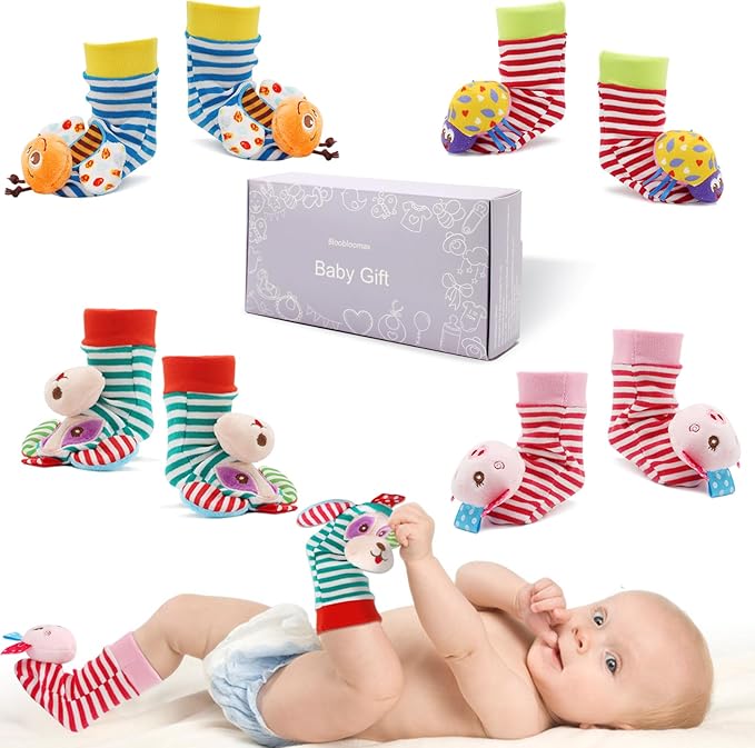 BLOOBLOOMAX Sock rattles for Babies 0-24 Months Baby Animal Foot Finder Educational Toys