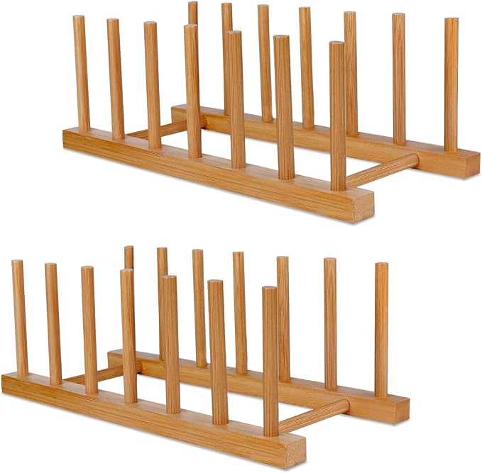 SAMEBUTECO Bamboo Wooden Dish Racks Plate Stand Holder Vertical Drainer Kitchen