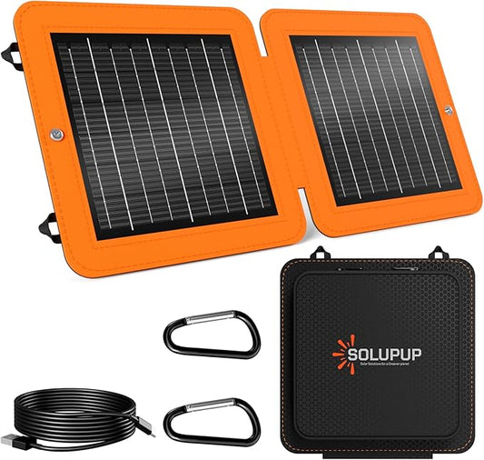 Solar Panels 10W Portable Foldable Solar Charger with 5V USB-A and USB-C Fast Charging Compatible with iPhone, iPad, Samsung, Power Banks, IPX5 Waterproof Perfect for Camping, Hiking, Outdoor