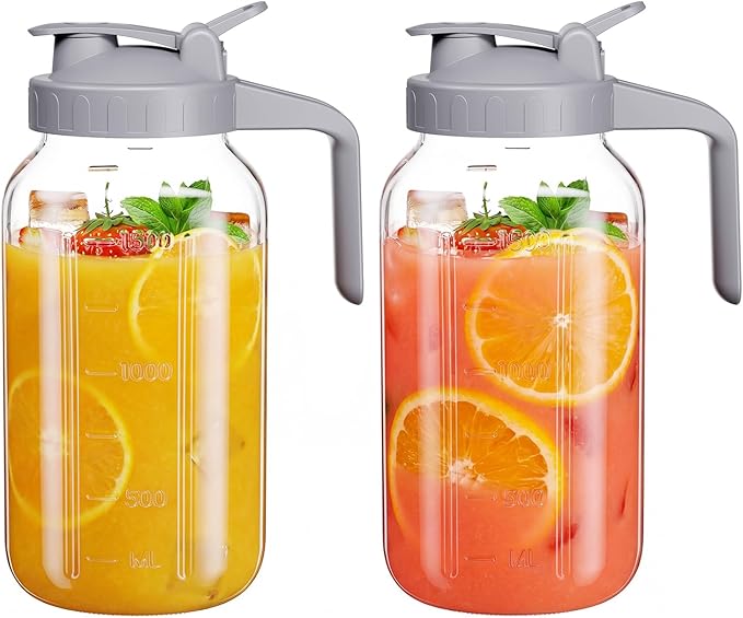 Glass Mason Jar Pitcher, 64 oz Wide Mouth Jug