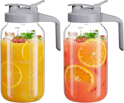 Glass Mason Jar Pitcher, 64 oz Wide Mouth Jug