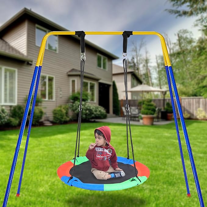 RedSwing 43" Flying Saucer Swing for Kids Outdoor, Large Round Tire Swings for Trees and Swingset, Strong Heavy Duty for Outside Playground, Rainbow