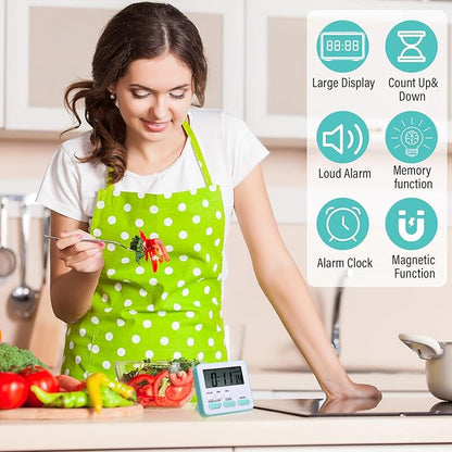 Leumoi 6 Pcs Digital Kitchen Timer 24 Hour Clock and Alarm Function Timer